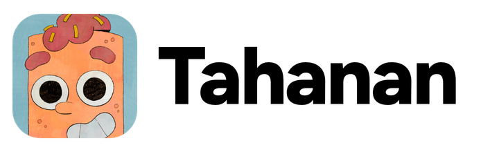 Tahanan horizontal logo with black lettering and the illustrated character