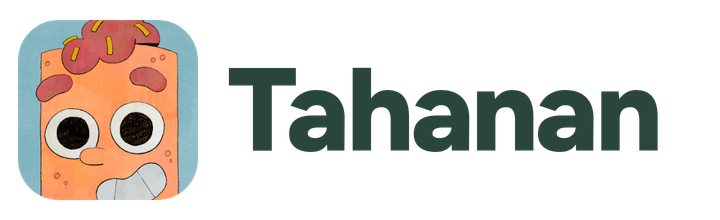 Tahanan horizontal logo with forest lettering and the illustrated character