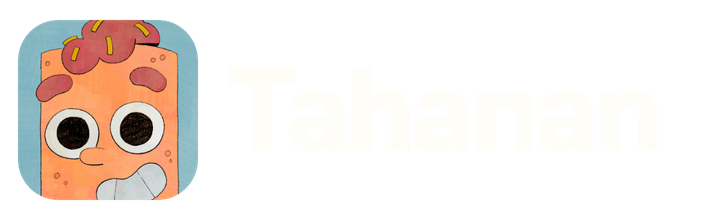 Tahanan horizontal logo with paper lettering and the illustrated character