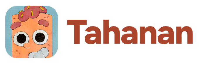 Tahanan horizontal logo with terracotta lettering and the illustrated character