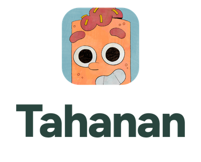 Tahanan stacked logo with forest lettering and the illustrated character