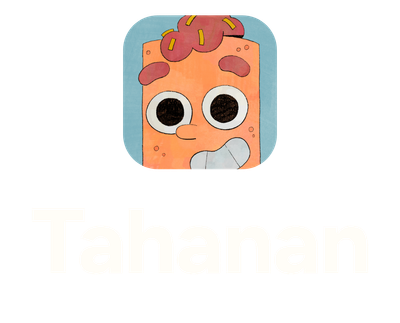 Tahanan stacked logo with paper lettering and the illustrated character
