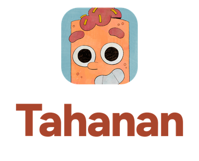 Tahanan stacked logo with terracotta lettering and the illustrated character